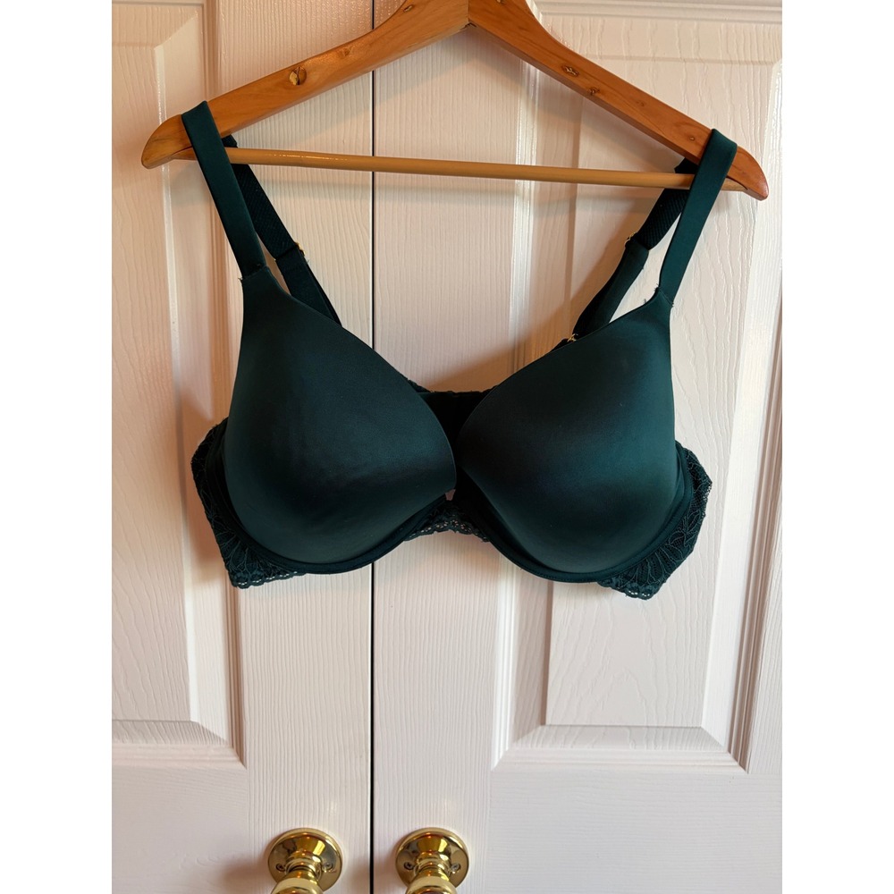 Joyspun Emerald Green Lace Trim Full Coverage Underwire Bra 42D Gold Hardware